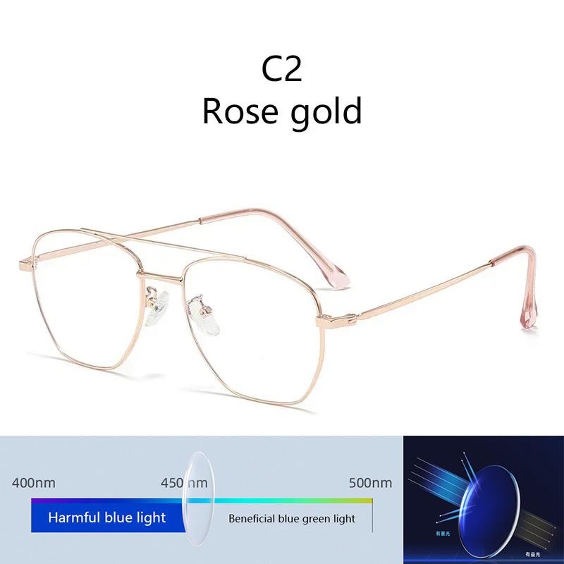 Stainless Steelanti Blue Light Lens Plain Glasses New Flat Light Mirror Double Beam Literature Mirror Frame High Quality