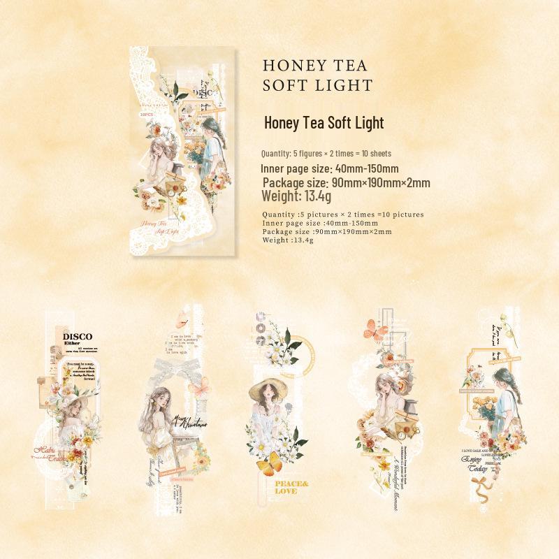 Romantic White Ink Long Strip Retro Stickers - Sugar Poem Journal Pack