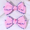 2Pcs Lovely Handmade Fabric Plaid Barrette Hair Bow Clip with Moonstitch Edge Hair Clip School Gingham Headdress