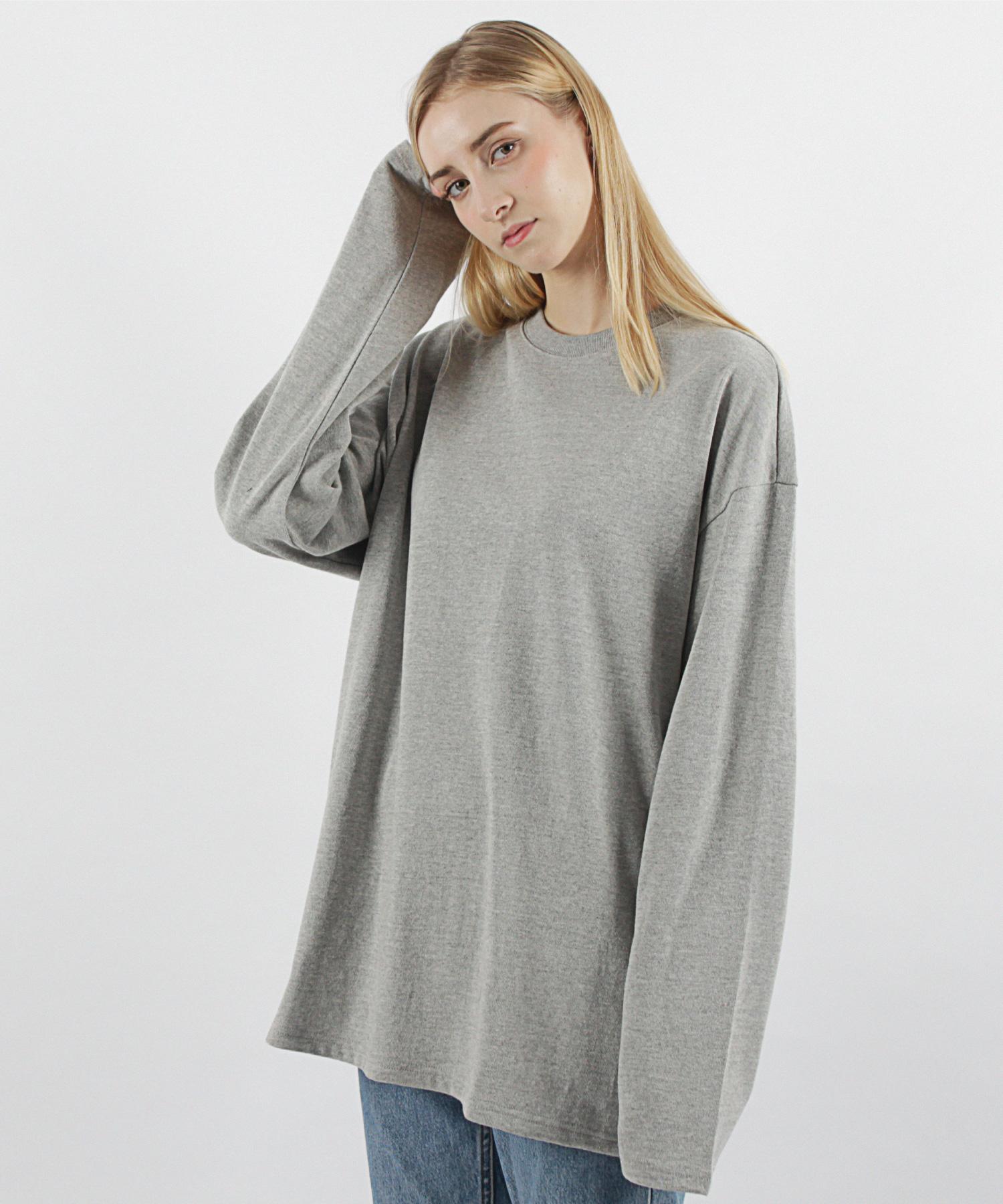 Compagno Long Sleeve Heavy Oversized Plain Long Sleeve Tee Gray Gray/M