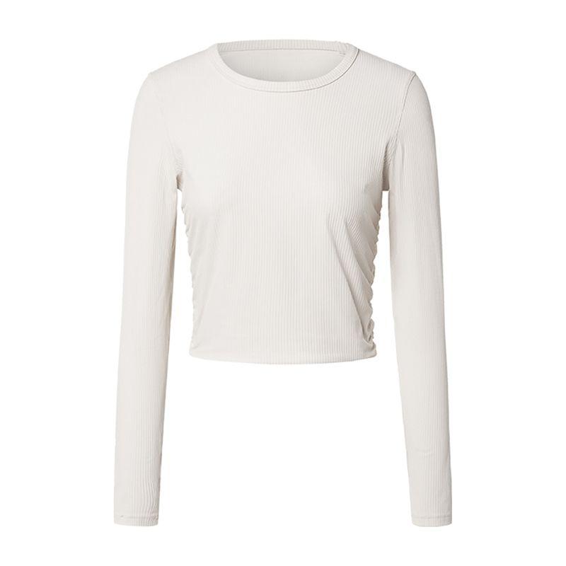 

High Elastic Long Sleeves Workout Top Women s Spring & Fall Quick-Drying Waist Slim Looking Thread Yoga Clothes T-shirt Sports Running Cycling Pearl White M/6