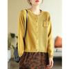 Women's Retro Knit Cotton Cardigan: Round Neck, Long Sleeve, Autumn Casual Short Sweater.