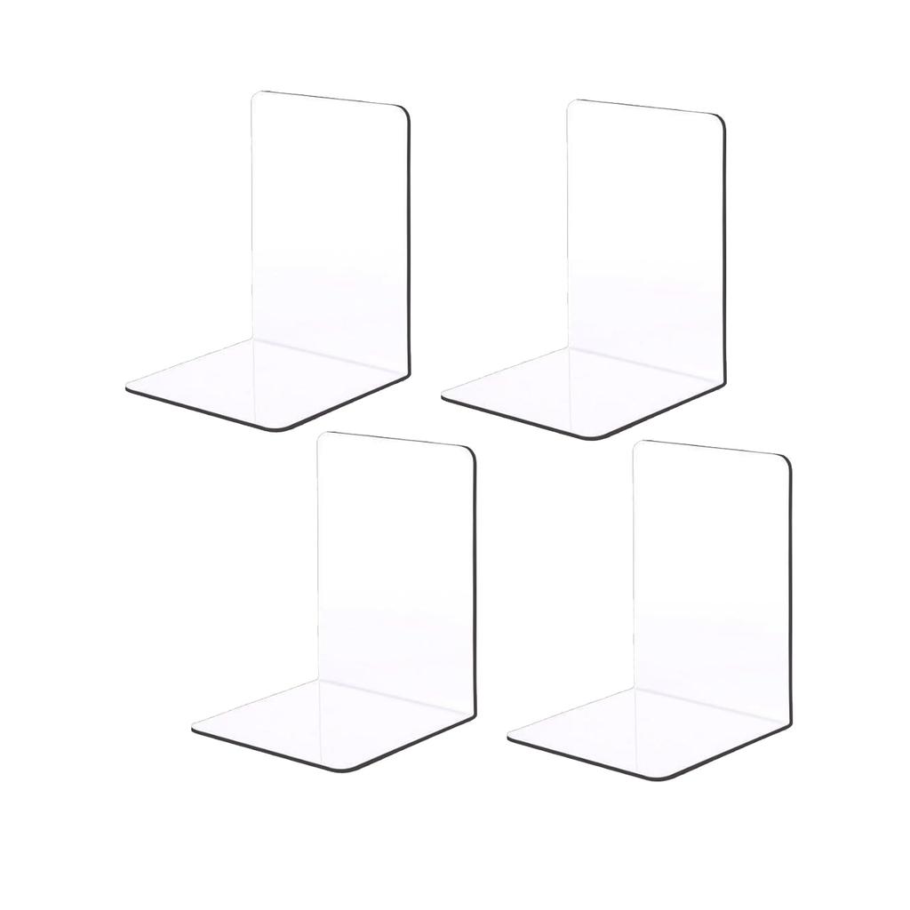 Wowjimi Plastic Acrylic Bookends, L-shaped, for Organizing Books In Libraries, Bedrooms, Schools, and As a Gift. Clear Book Stand That Won't Tip
