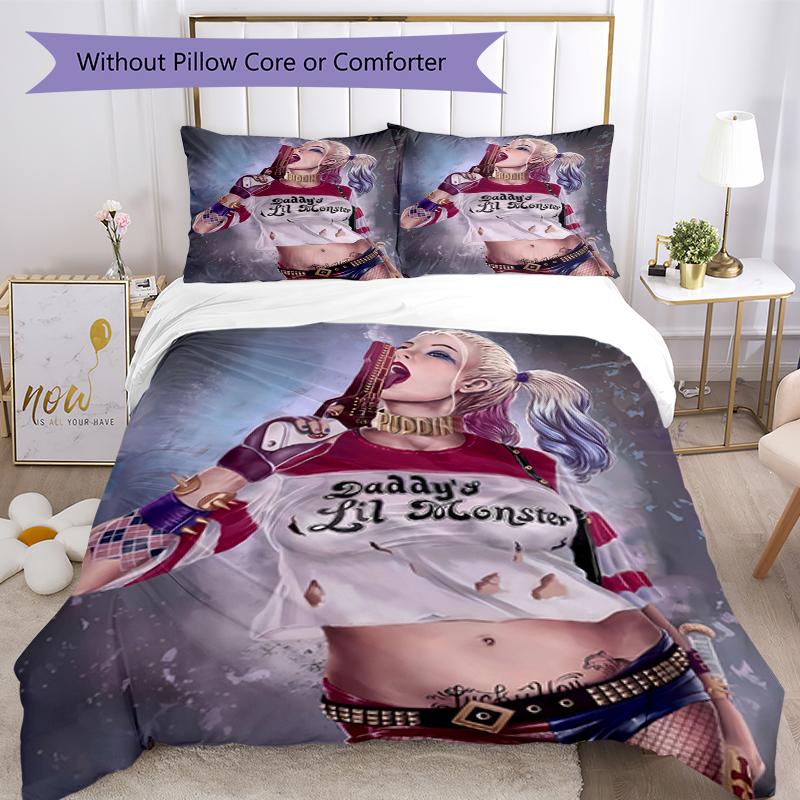 3pcs Harley Quinn Bedding Set Duvet Cover Closure Includes 1 Duvet Cover & 2 Pillowcases, Soft and Comfortable for All Seasons.