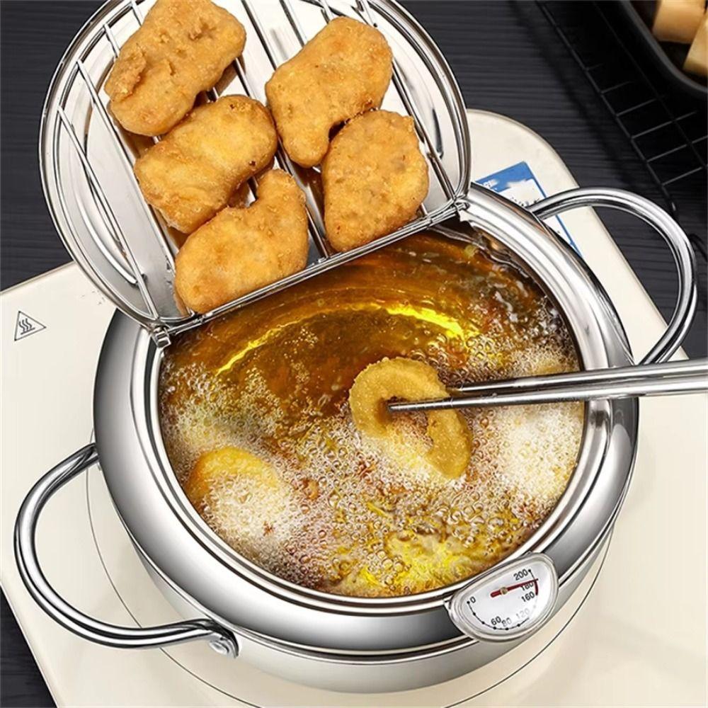 2.2/3.2/4.2L Deep Frying Pot with Thermometer Fryer Pot Mini Cooking Fryer  French Fries Frying