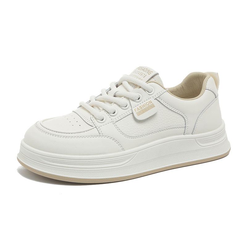 Stepping on shit little white shoes women's 2025 new popular versatile flat-bottomed imitation leather casual sports soft-soled student board shoes