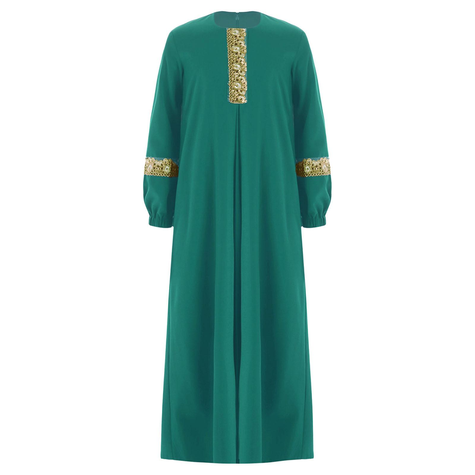 

Girls Muslim Dress Abaya Round Neck Long Sleeve Maxi Length Ramadan Party Costume 5-6 Years зелений