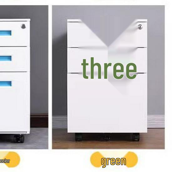 Steel Mobile Office Desk Cabinet with Three Drawers and Wheels
