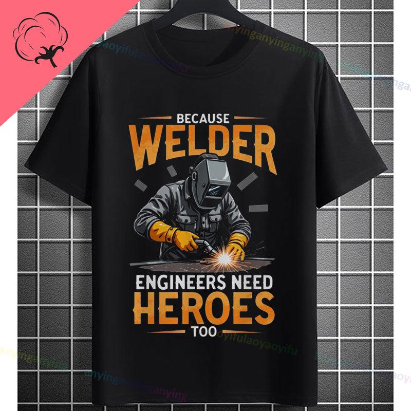 UnisexS Welder Graphic TShirt God Guides My Hands Fashion Shortsleeve Pure Cotton Oneck Casual Humor Style Tshirt