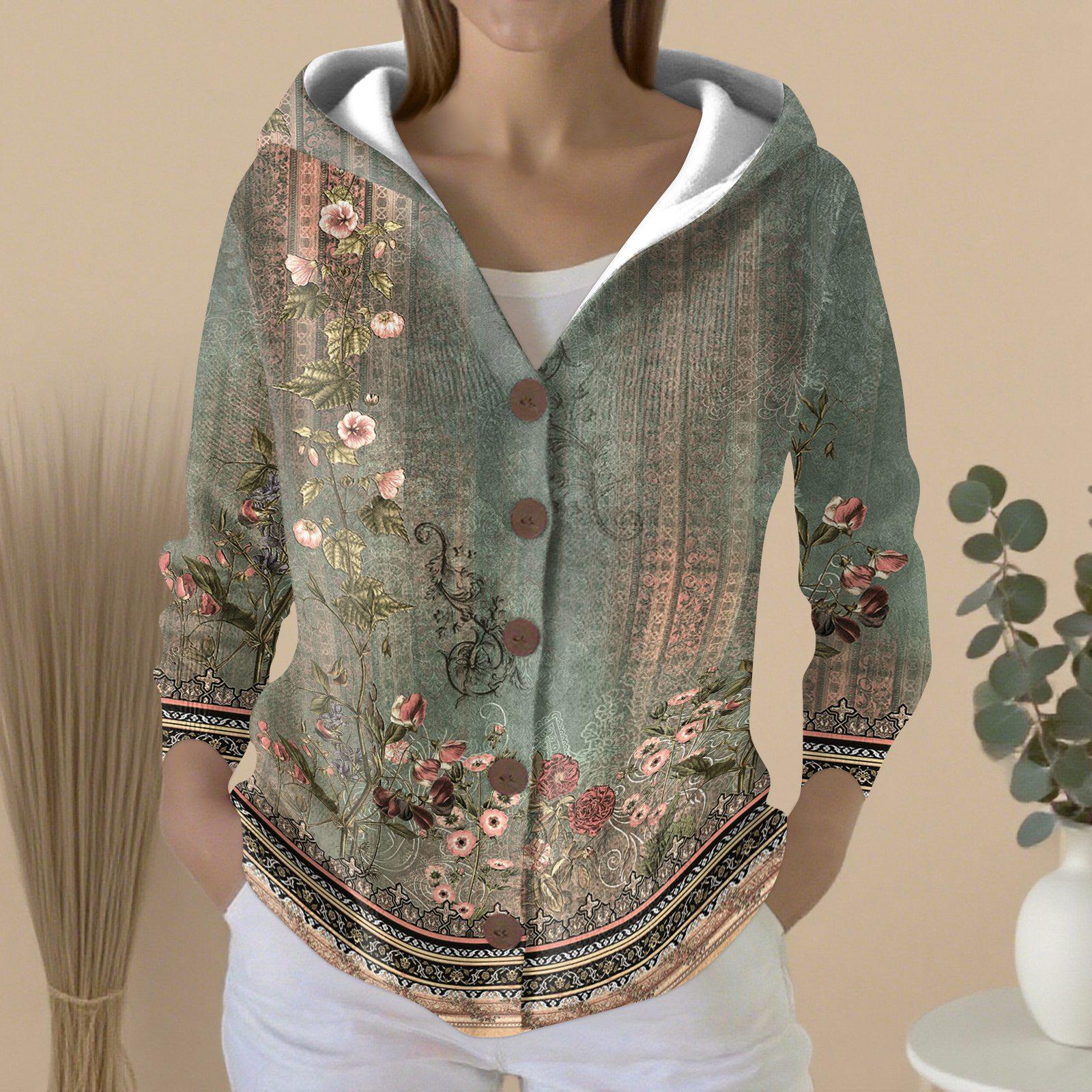 Женский модный повседневный свитер на пуговицах с принтом кардиган куртка с капюшоном L 2400₽