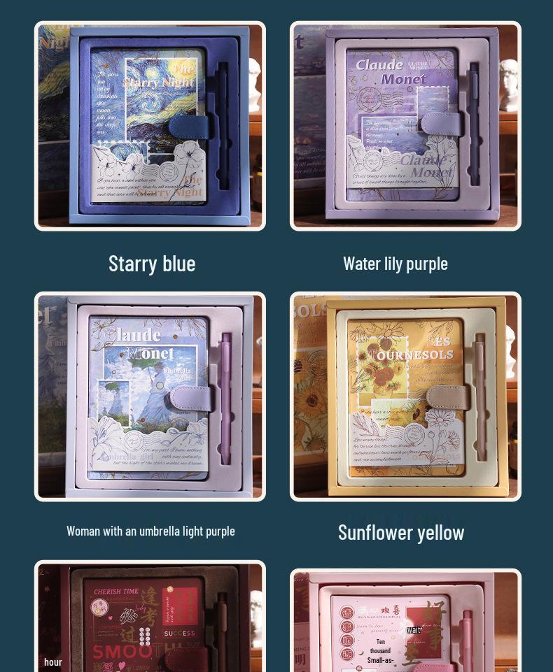 Artistic Oil Painting Notebook Gift Set with Retro PU Magnetic Buckle - Ideal for Business or Student Souvenirs.