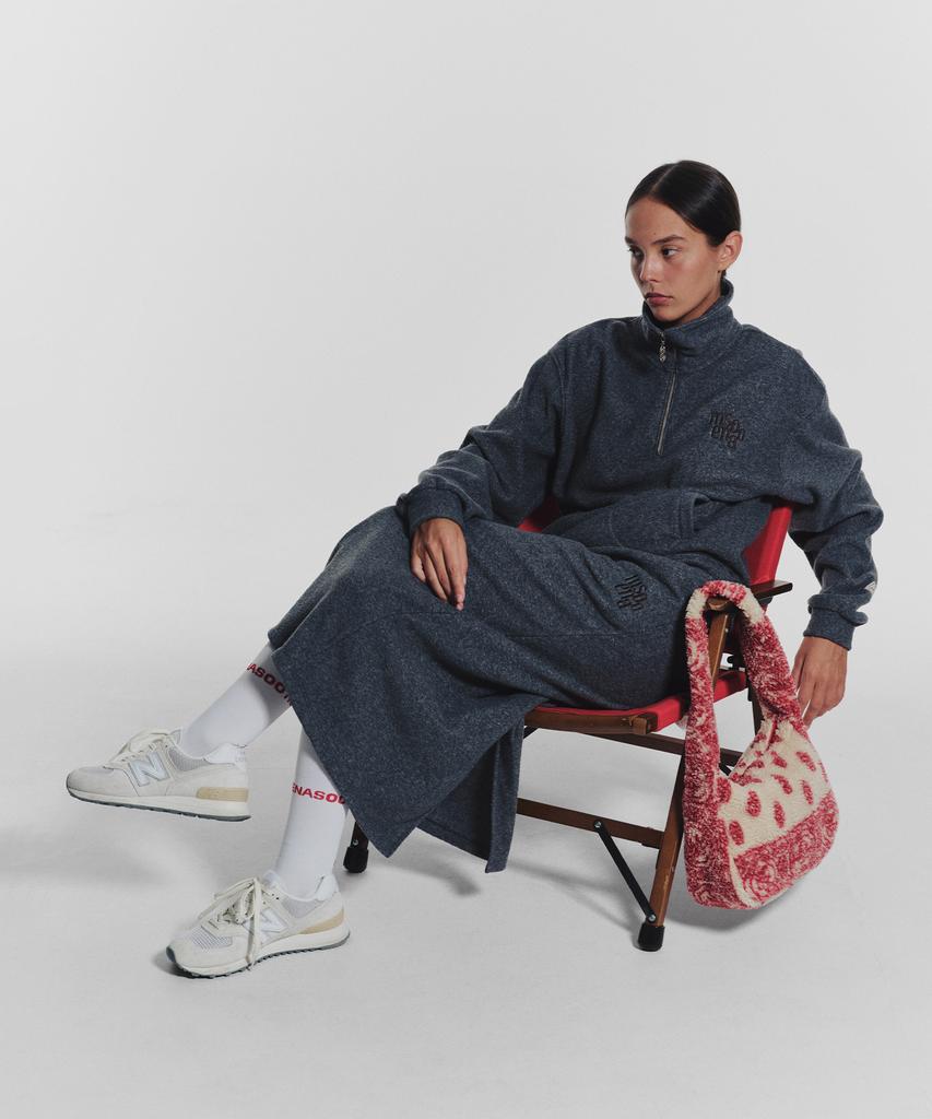Minasu Terry Fleece Long Skirt_Charcoal