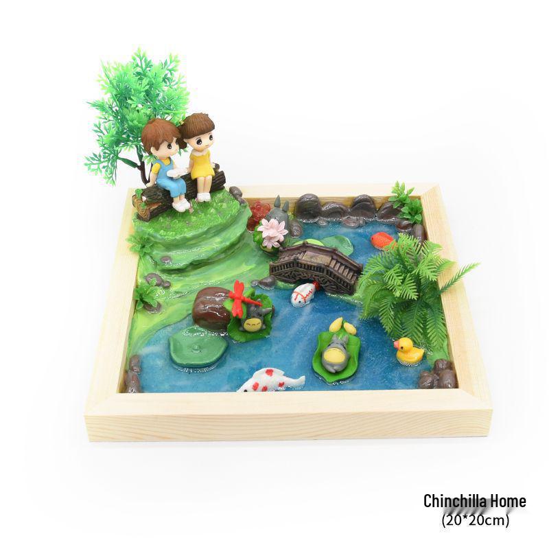 Children's Creative Epoxy Micro-Landscape Kit: Wooden Frame, Color Clay Accessories for Boys and Girls
