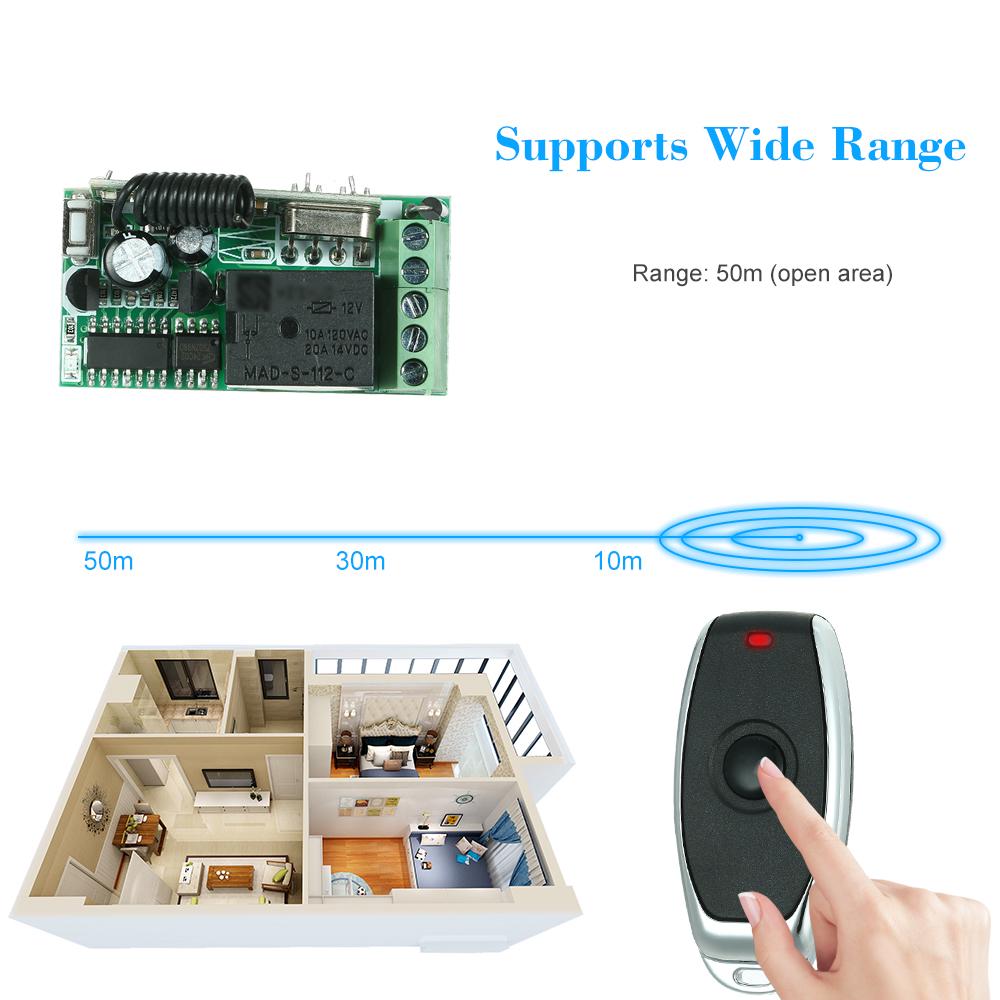 43300CMhz   12V   RF Remote Control   Relay Receiver Module   1CH Wireless Control   + 1PCS RF 433 Mhz Transmitter Remote Contro