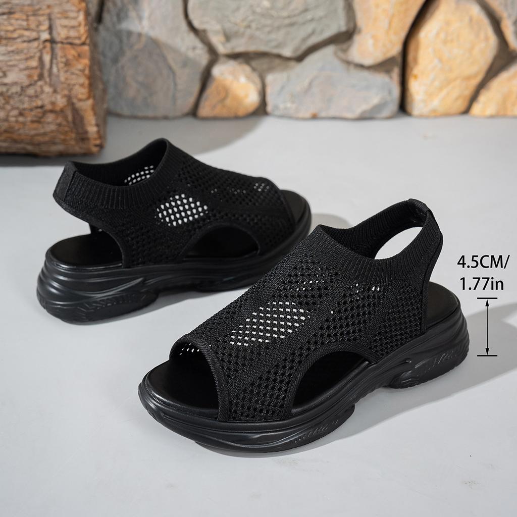 Summer Fashion Women 2026 Peep Toe Platform Wedge Comfortable Black White Mesh Breathable Non-slip Sandals Casual Beach Sandals