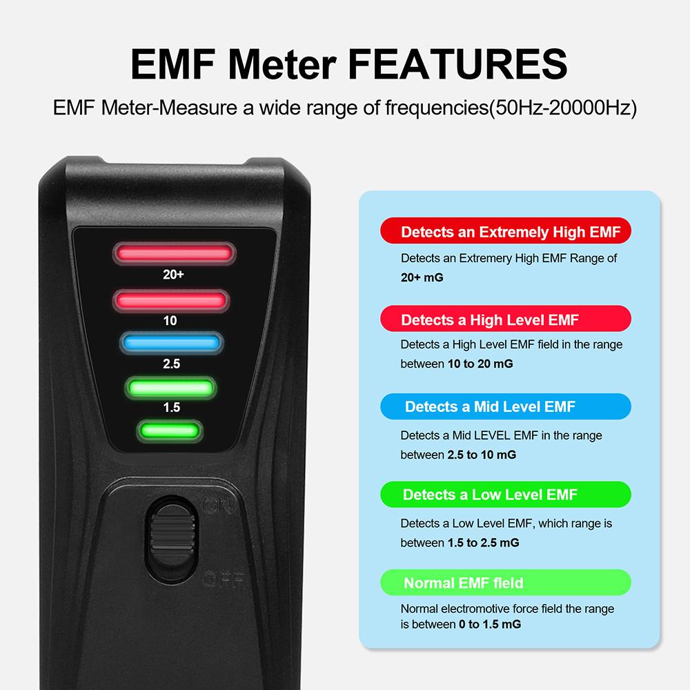 LED Electromagnetic Radiation Tester 5 Color Magnetic Field EMF Meter Dosimeter Detector Computer Phone 0-20 milliGauss