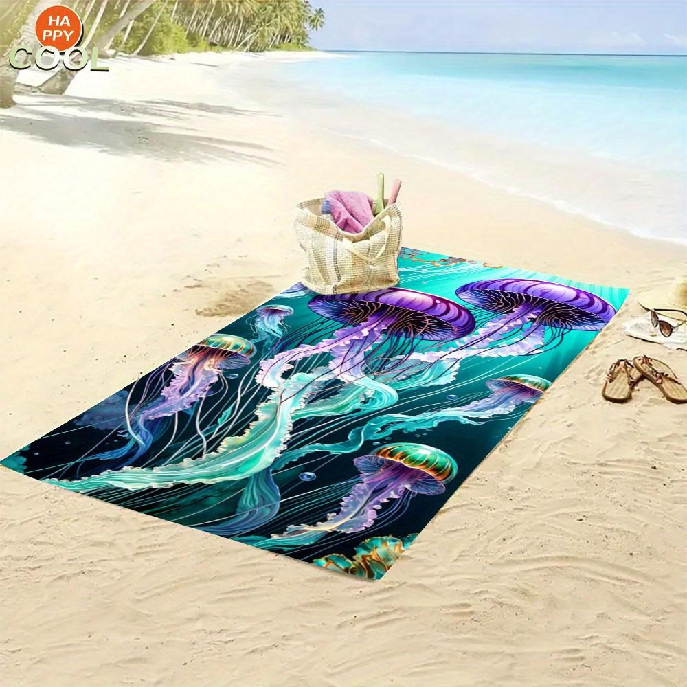 Jellyfish Print Beach Towel Quick Dry Sand Stain Resistant Sun Protection Summer Outdoor Towel