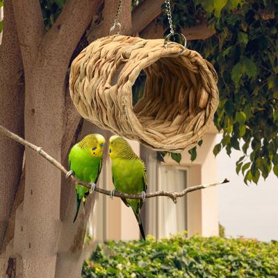 Hand Woven Hanging Birdhouse Pet Hammock Shelter 19x11cm Parrot Tunnel Bird House for