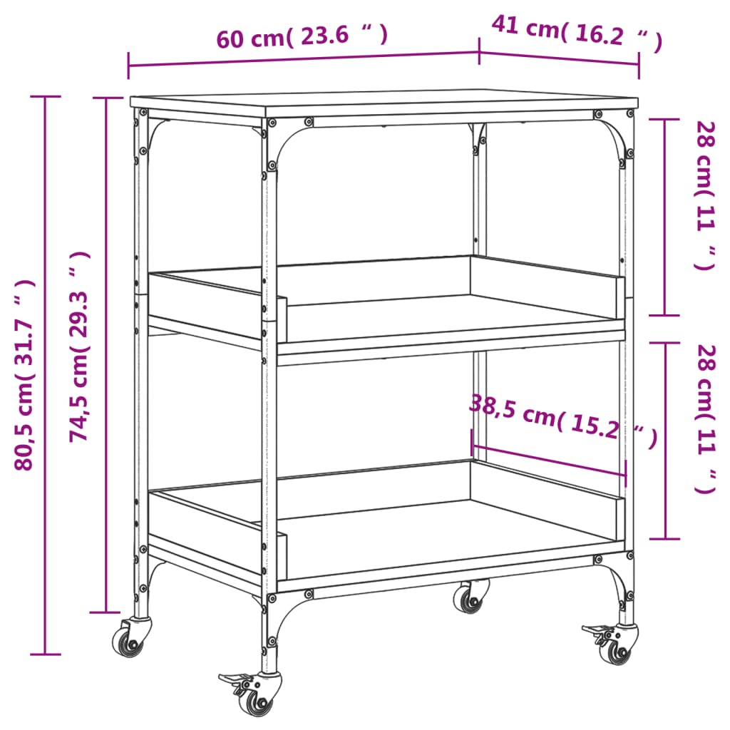 Kitchen Trolley Smoked Oak 60x41x80.5 cm Engineered Wood