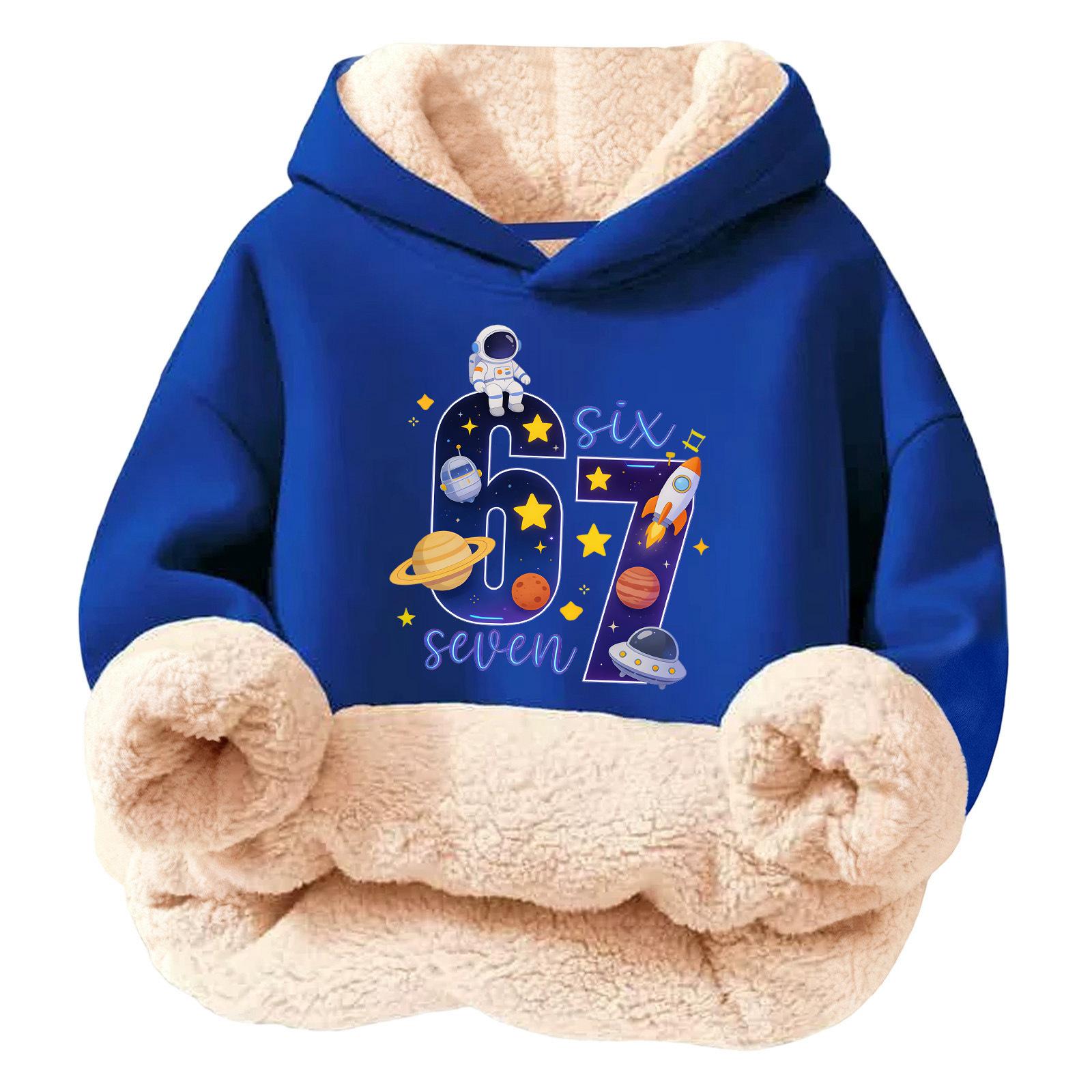 

Children s Fashionable Printing Casual Fleece Hooded Loose Fit Hoodie Without Pockets 130