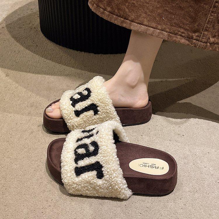 Mao Mao slippers women's outer wear 2025 new thick-soled small fragrant Mao Mao shoes high-end women's fashion foreign cotton slippers