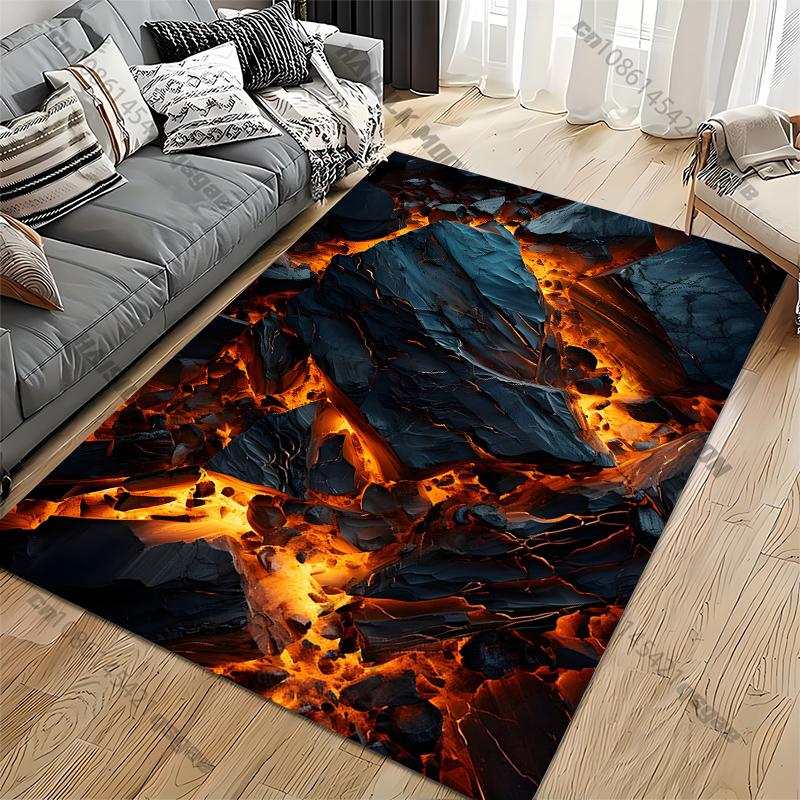 Flame Lava Stone Cartoon Pattern Living Room Bedroom Carpet Bedside Floor Mat 15 Size Kid's Room Cloakroom Play Mat Area Rug