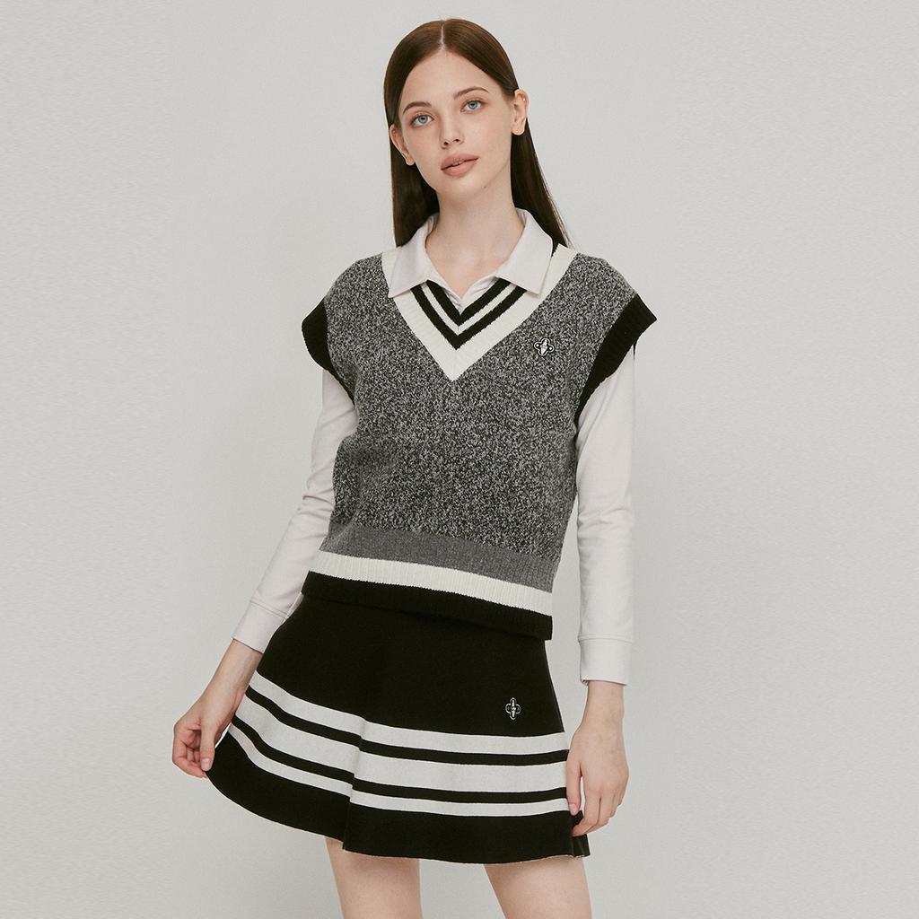 Rick A-Line Contrast Elastic Wool Skirt (Black)_L3C1-Ns04K