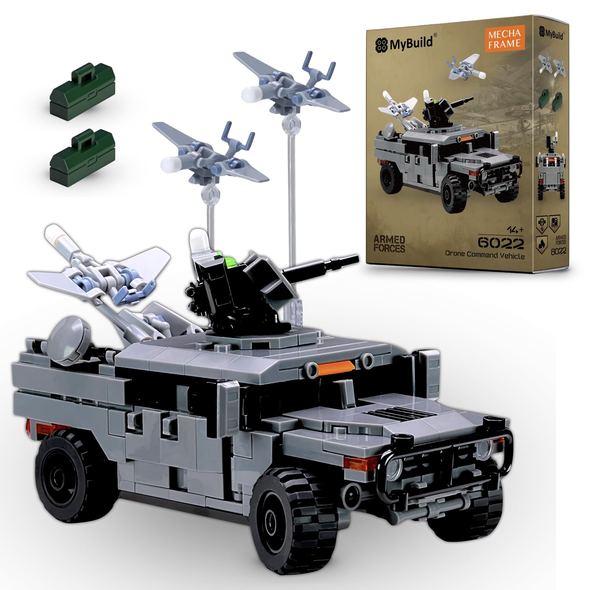 

MyBuild Armed Forces Drone Command Vehicle 6022 - Military Building Blocks Includes Scout Drone, Turret, and Missile Rack Building Set Ages 14+