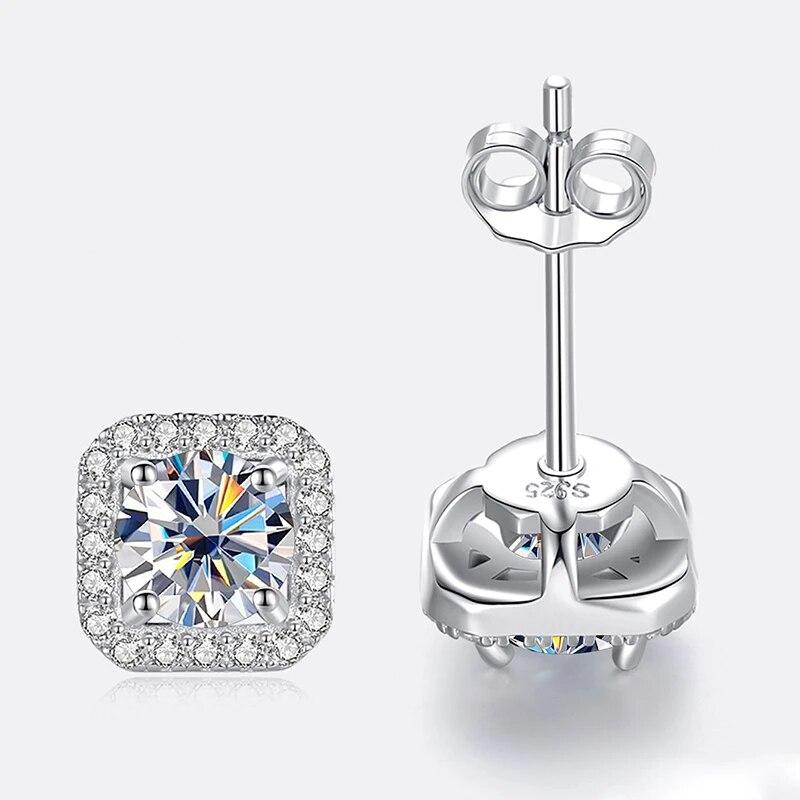 Bague Ringen S925 Sterling Silver Fashion Square Silver Needle Earrings Temperament Set 1ct D Moissente Celebrity Earrings