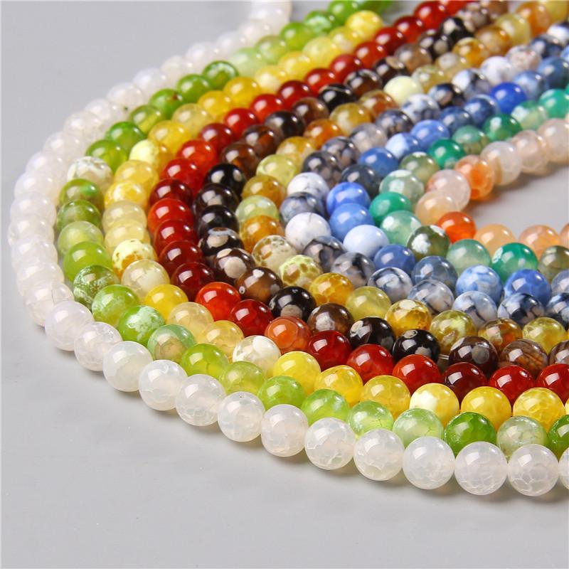 Natural Smooth Dragon Veins Agates Beads Loose Cracked Stone Beads for Jewelry Making DIY Bracelets Necklace 15'' 6 8 10mm