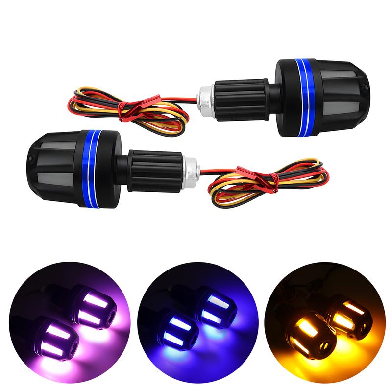 Motorcycle Handlebar LED Turn Signal Lights Led Handle Bar End Blinker Grip Signal Light Flashing Red Blue Silver 12-24V