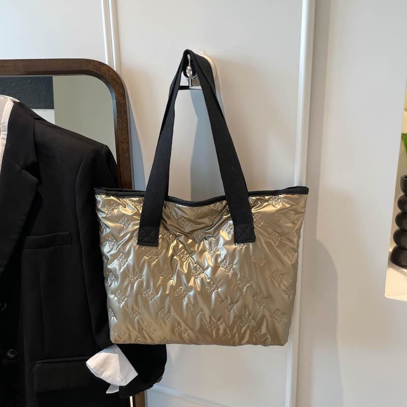 

Women s Shiny Down Cotton Large Capacity Oxford Cloth Tote Shoulder Bag золотий