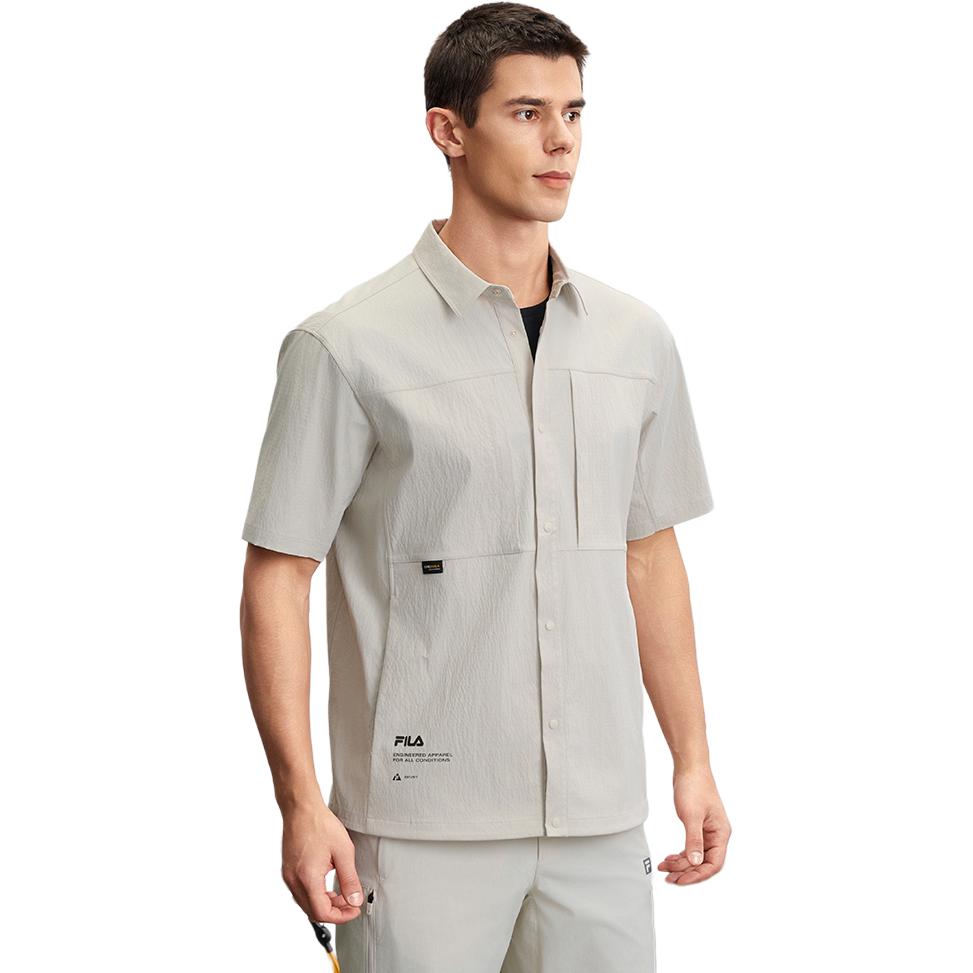 Fila Explore Outdoor Sports Series Logo Polo Short Sleeve Shirt Men Shirts Beige A11M527706F-BG