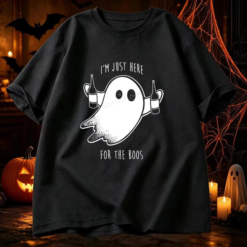 Unisex Tshirt Funny Halloween Ghost Beer Graphic Tee Crew Neck Short Sleeve Spooky Party Humor Slogan Print Casual Holiday Top