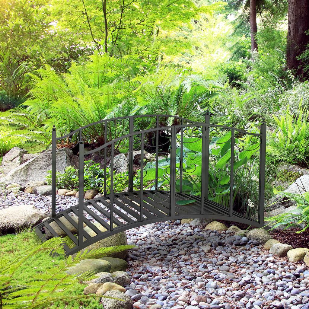 1.2M Metal Decorative Scrollwork Arch Garden Bridge, Black