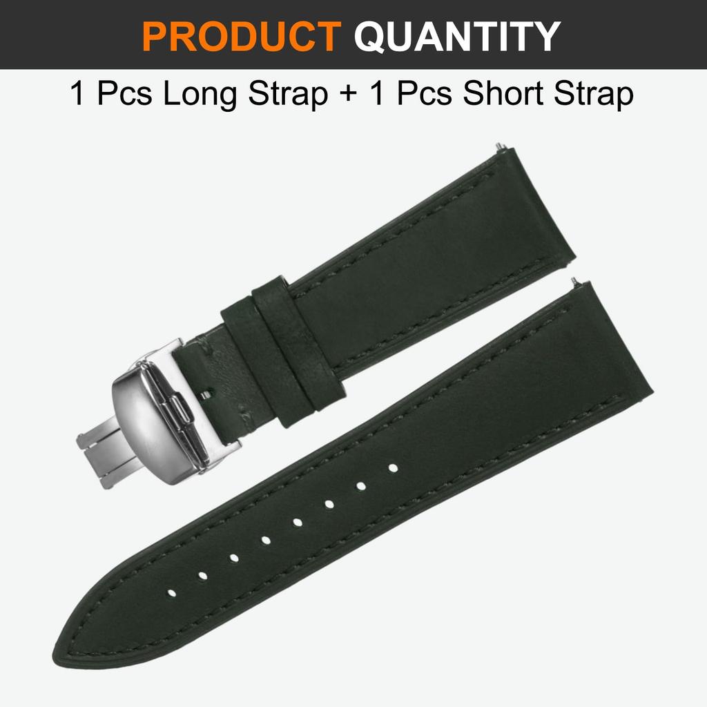 [uxcell] 24mm Leather Watch Band, Vintage Style Strap, Quick Release, Stainless Steel Butterfly Buckle, Unisex, Green
