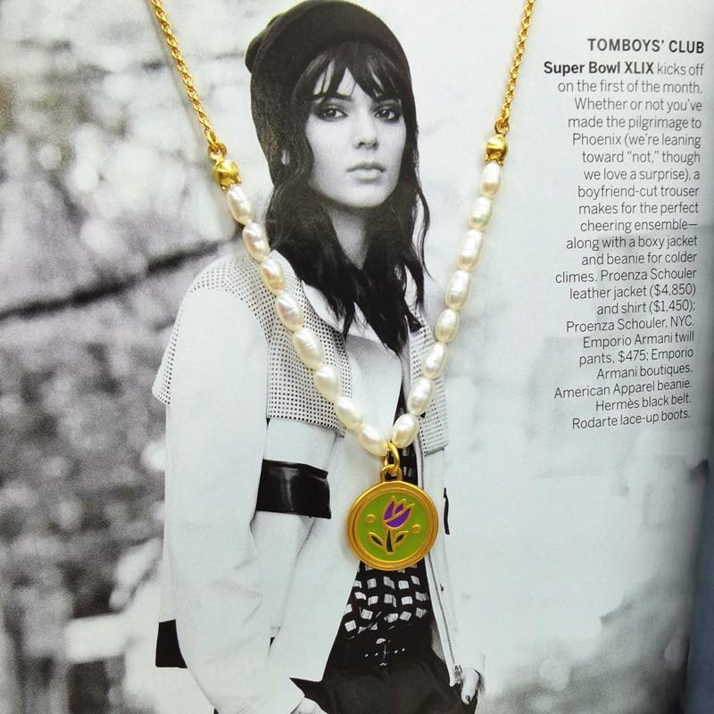 Meier Bone chain freshwater pearl pendant casualins necklace retro enamel bamboo necklace