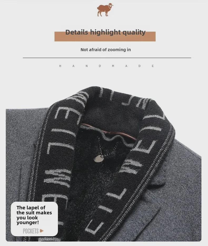 Men's Double-Sided Wool Coat with Rabbit Fur, Down Lining, for Autumn/Winter