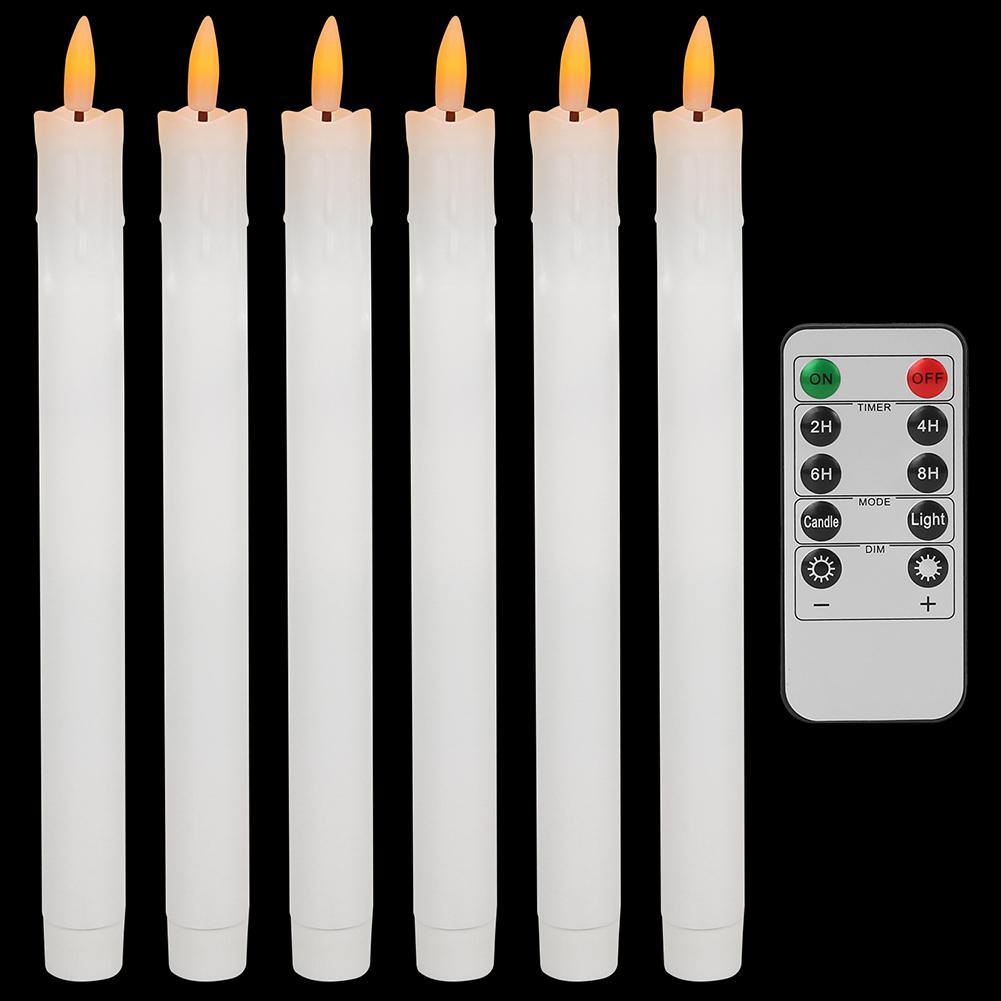 6PC/Set Flameless LED Taper Candles 10.6" Dripless Battery Operated Electronic Window Candle for Halloween Christmas Decor