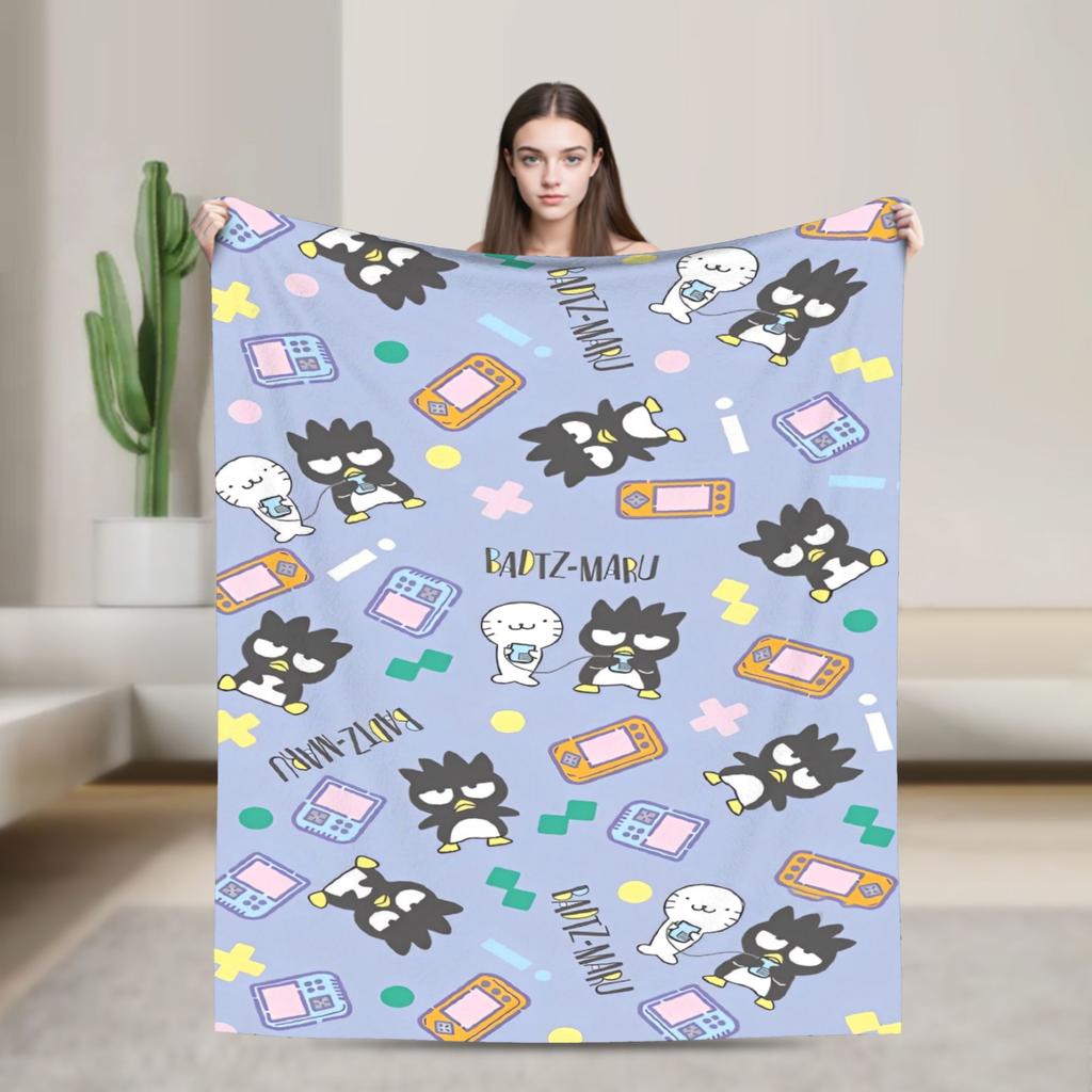 Kawaii Black Penguin Blanket Bad Badtz Maru Super Warm Pattern Plush Throw Blanket For Couch Bed Flannel Bedspread Bed Cover