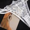 Ladies Spring and Summer New Sexy Lace Low Waist Sequins Transparent High Elastic Cotton Crotch Thong Underwear