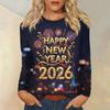 Women's Loose Comfortable Casual Fashion Round Neck New Year Printed Long Sleeve Top