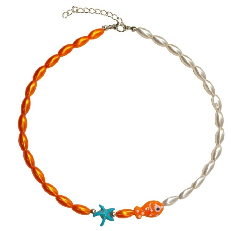 Playful Clownfish Pendant On A Delicate Beaded Chain Stylish Clownfish Necklace on Wax Rope Delicate Neckchain Jewelry