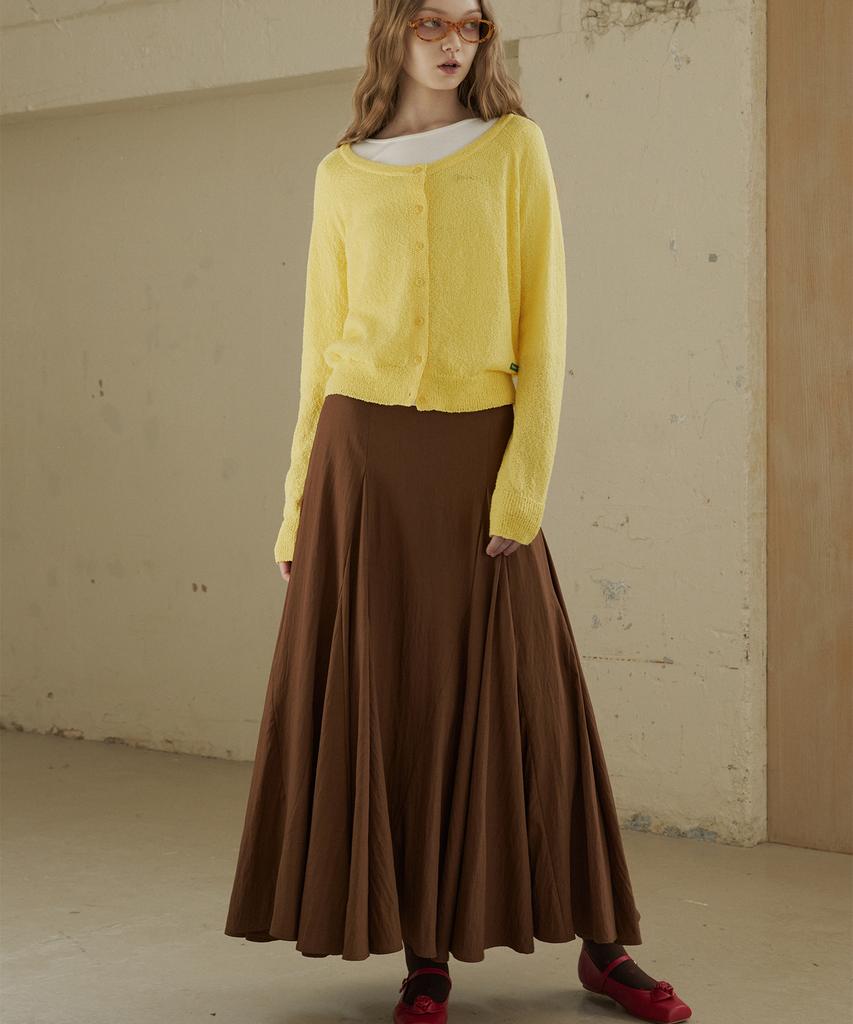 GREENBUTTER Flare Section Long Skirt (Brown)