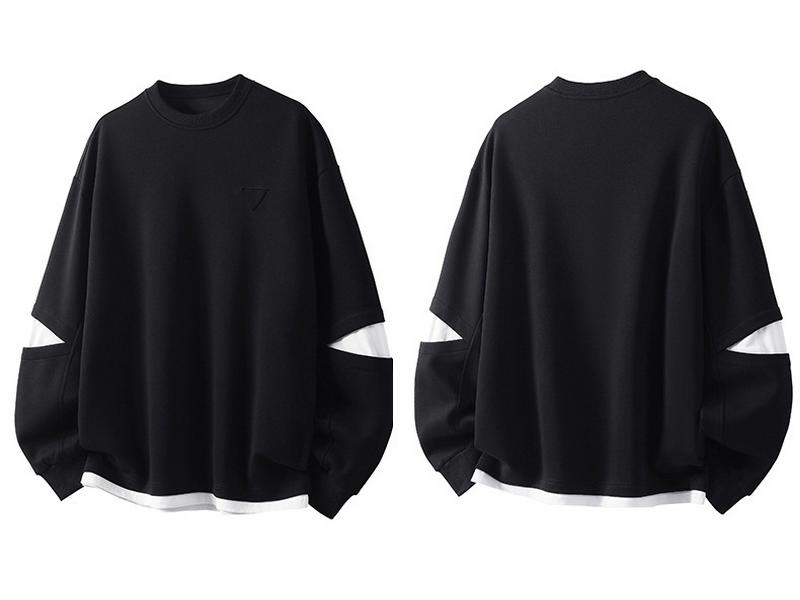 Autumn/Winter American Trend Brand Heavyweight Men's Patchwork Round Neck Long Sleeve Sports Hoodie