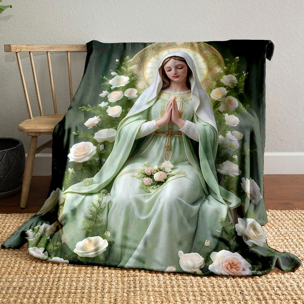 

Our Lady of Grace Floral Prayer Blanket Printed Blanket for Living Room Bed Couch lunch break Soft Cozy Blanket for Friend s festival Gift 80cm x 120cm