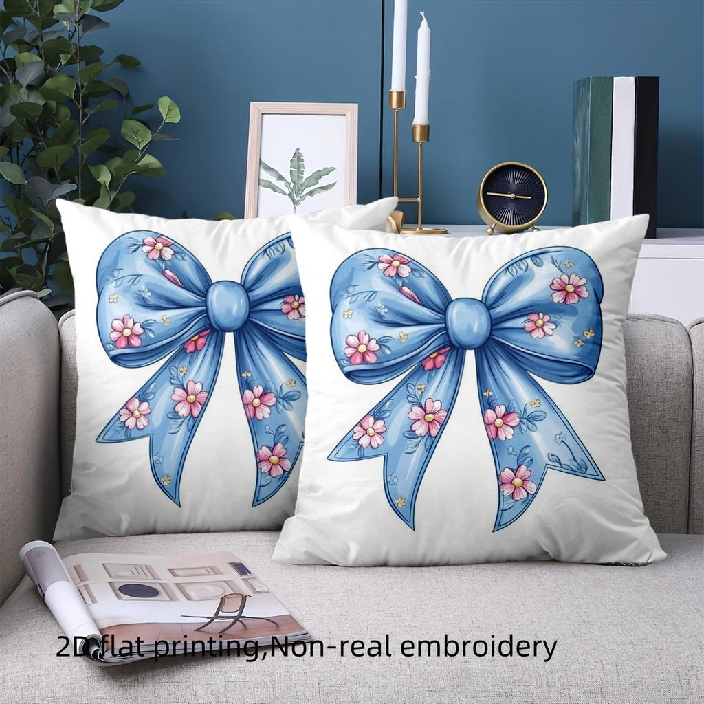 1 Pieces Blue Bow Floral Printed Pillowcase 2D Flat Polyester pillowcase, sofa decorative cushion cov Headboard Pillow