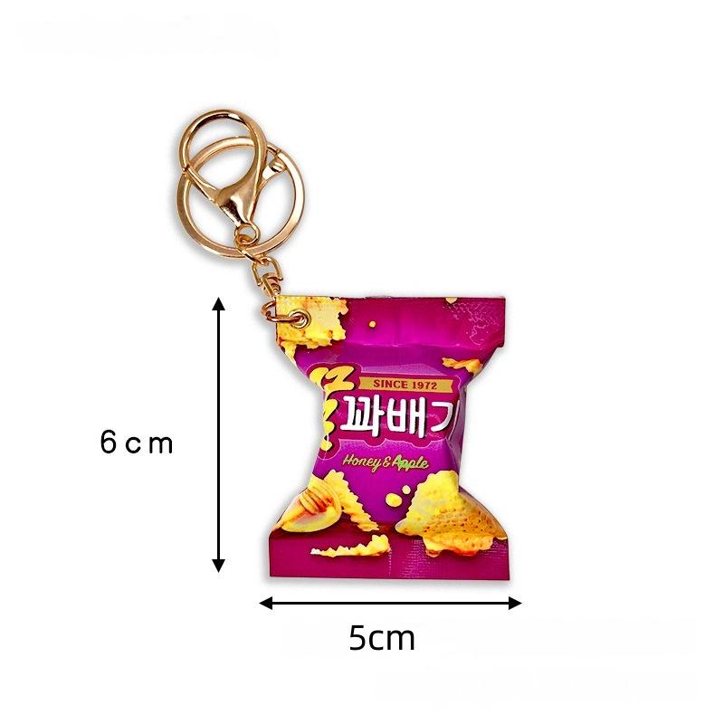 Simulation Korean Potato Chip French Fries Snack Bag Keychain Mini Snack Backpack Pendant Decoration Car Keyring Jewelry Gift