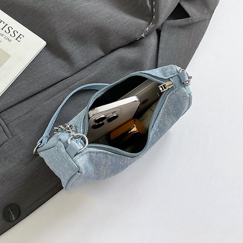 Women Shoulder Bag Fashion Denim Shoulder Bag, Simple Solid Color Handbag, Women's Chain, Underarm Hand, Women's Bag