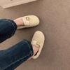 2025 Korean Style Women's Fuzzy Slip-on Lambswool Loafers: Warm Fleece-lined Cotton Bean Shoes